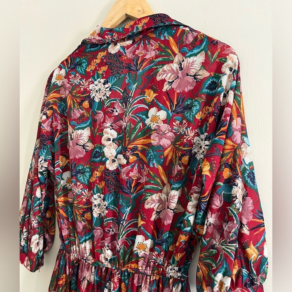 Vintage 1970s Samuel Blue Tropical Floral Midi Dress Dagger Collar - Picture 14 of 15